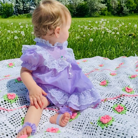 Vintage Dresses Vintage Purple Lace Babydoll Mini Dress 2 Month